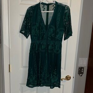 Lulu's Deep Green Lace Midi Dress
